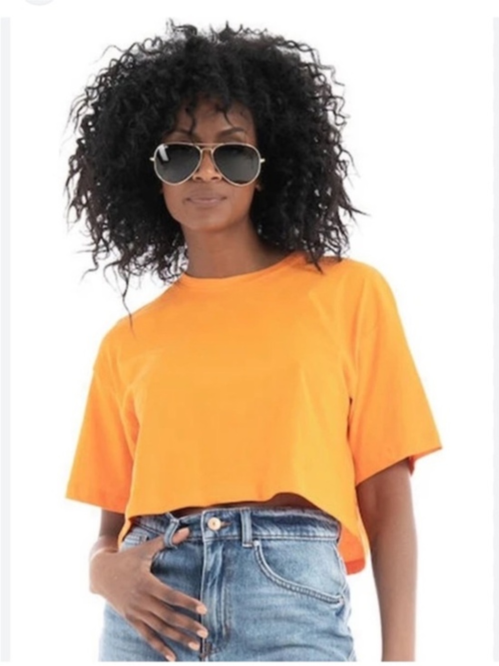 New H&M Orange Crewneck Cropped T-Shirt Size Small Cotton - Picture 12 of 12